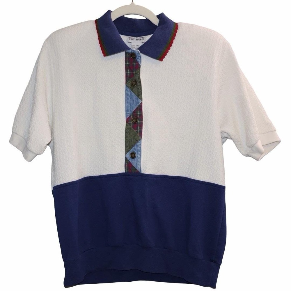 Vintage 80s Koret City Blues colorblock‎ polo shirt Size M. With Shoulder Pads